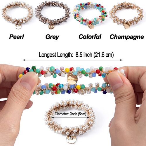 1pc Women Crystal Pearls Hair Rope Handmade Elastic Beaded t
