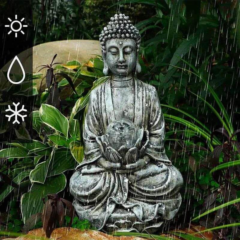 Solar Crystal Ball Lamp Buddha Sculpture Buddhist Prayer Fai - 实物图