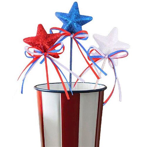 Glitter Star Picks Foam Sparkly Sticks Patriotic Star Picks