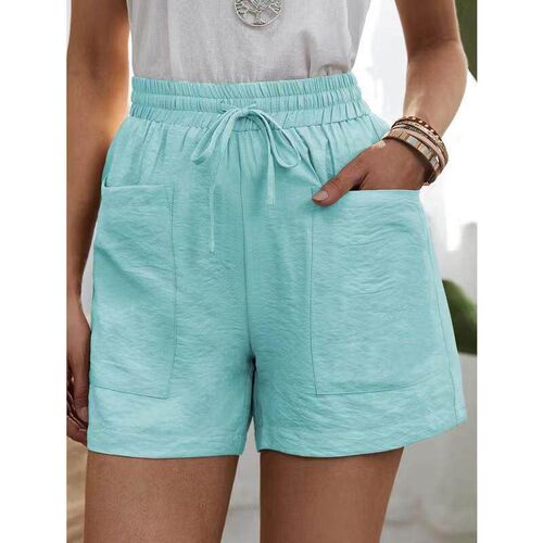 Womens linen shorts with pockets, large size, high waist,