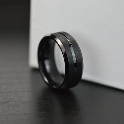 Fashion 8mm Mens Black Tungsten Wedding Band Rings Black
