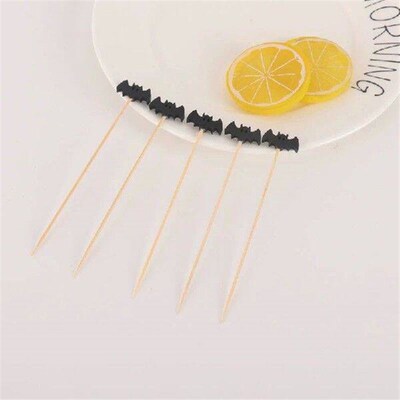 100pcs Halloween Pumpkin Bamboo Skewers Fruit Forks Buffet