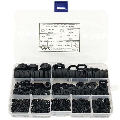 600Pcs Black Nylon Rubber Flat Washer Assortment Kit for M2