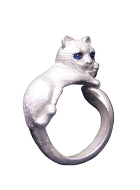 Japanese Style Cute Cat Ring for Men Women Simplicity Silver