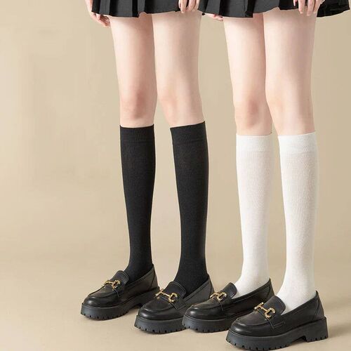Black White Cotton Socks School Uniform Highschool Girl JK