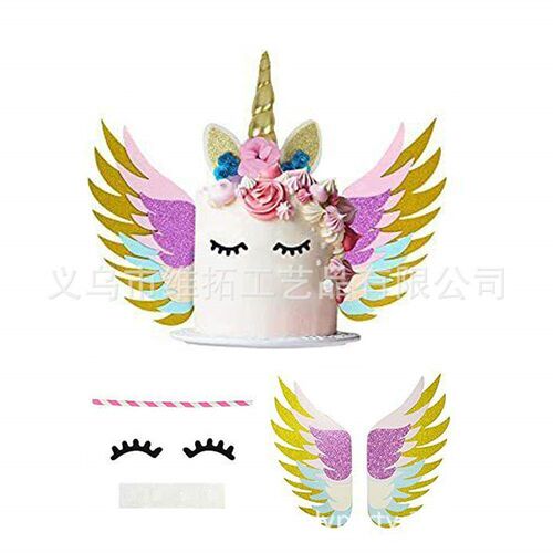 Rainbow Unicorn eyelashes horn Cake Topper Birthday Party De