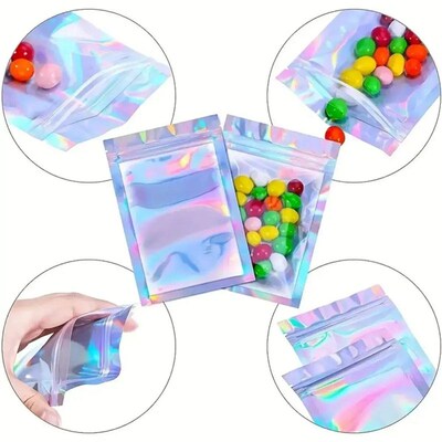 100-piece holographic bag, multi-size laser rainbow pattern