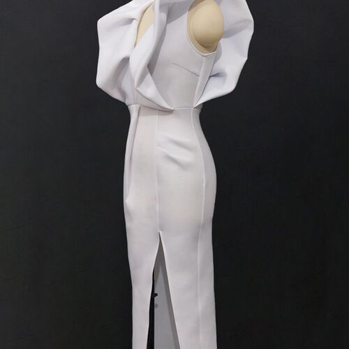 White Dresses Women Party Sexy Deep V Neck High Waist Slit
