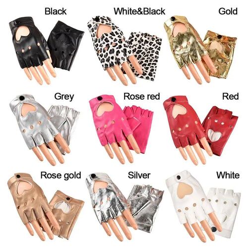 Girl Five Finger PU Leather Gloves Ladys Driving Show Pole D