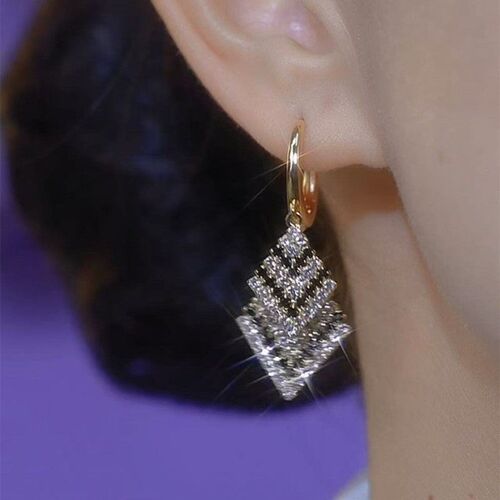 Temperament Super Flash Diamond Black And White Diamond Earr