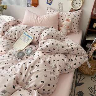 2025款软绵绵的双拼印花小清新云朵皱皱水洗棉四件套床单款床笠款