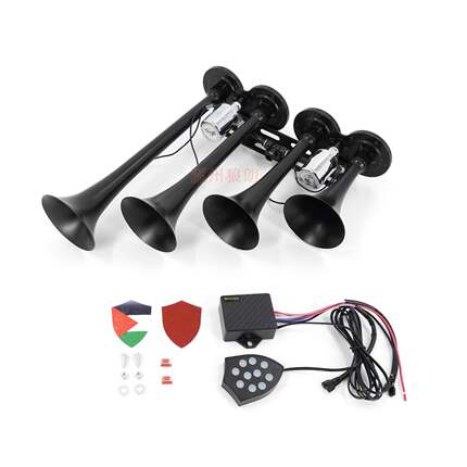 12V/24V多音气喇叭 黑色长排四管配十音控制盒 汽车卡车改装配件