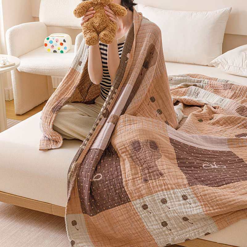 a类小清新全棉纱布夏被四层毛巾被超柔皱皱纱盖毯色织提花夏凉被