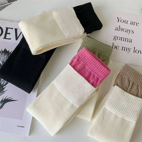 Womens Patchwork Knee Socks Double Layer Over-The-Knee Stoc