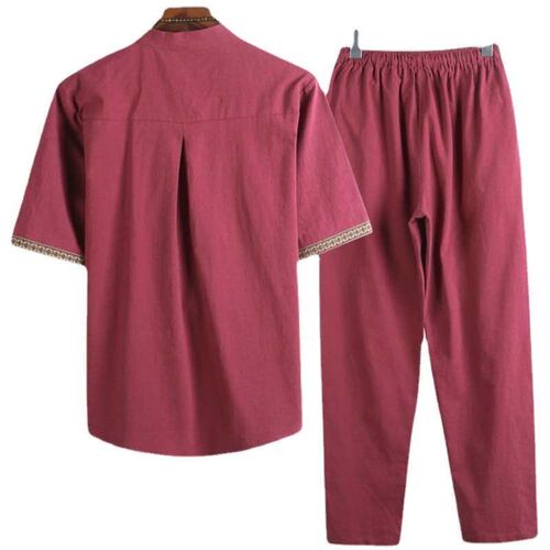 Summer Plus Size Cotton and Linen Suit Mens Retro Short-sle