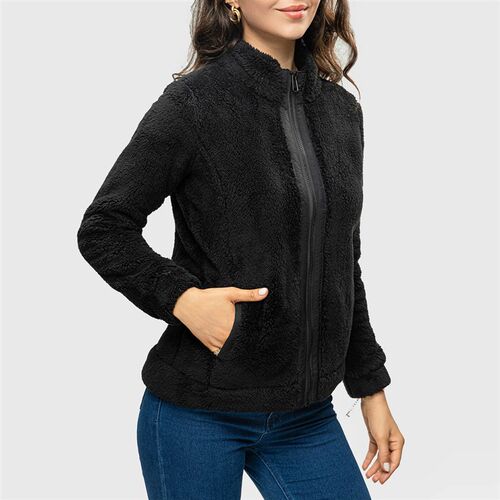 Womens Long Sleeve Zipper Sherpa Fleece Sweatshirt