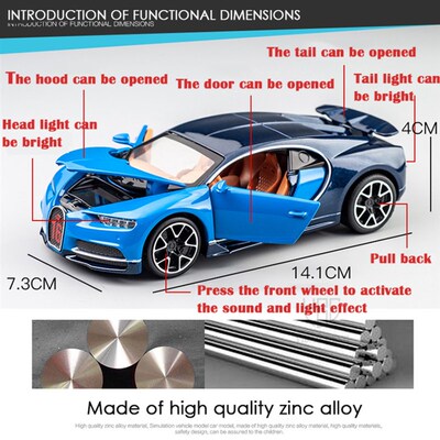 1/32 Alloy Toy Car Models Bugatti Chiron With Sound Light Di
