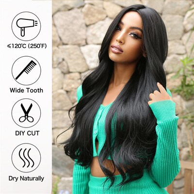 ALAN EATON Black Long Body Wavy Synthetic Wigs for Women Afr