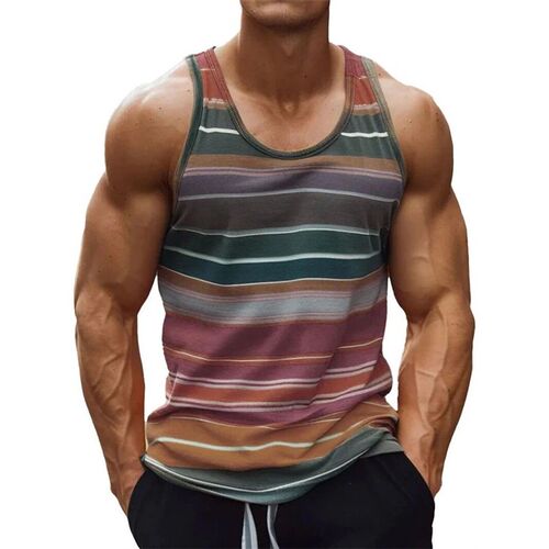 Stripe Colours d Printed Tank Top For Men Summer Classic