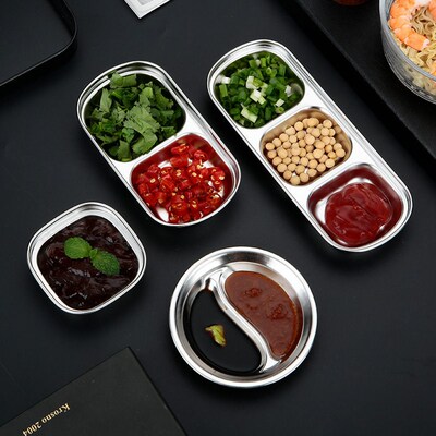 Stainless Steel Grid Seasoning Dish Hot Pot Dipping Bowl Vin