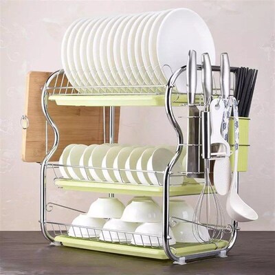 Multi-functional 3-Tier Dish Rack Kitchen Supplies Storage R