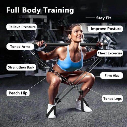Resistance Bands Set with Fitness Bar Workout Gym Pull Rope