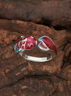 Vintage Lucky Koi Fish Opening Rings For Women Fashion Silve