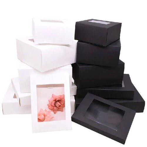 6Pcs Kraft Paper Gift Box with Window Black Wihte Wedding
