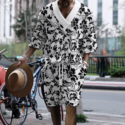 Sci-tech Printed Casual Knitted Shorts Mens Loose Short-sle