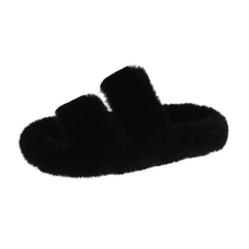 2025 Outerwear Womens Fluffy Shoes One-word Double With Wom