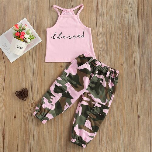 Infant Kids Baby Girls 2Pcs Clothes Set, Sleeveless Letter