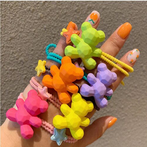 Colorful Bear Cartoon Elastic Hair Band For Women Crystal Ha