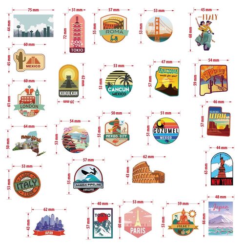 50PCS New Global Travel City Landscape Stickers Decal Vinyl