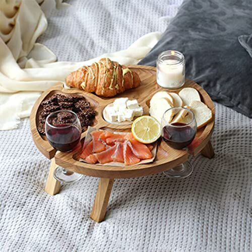 Wooden Outdoor Folding Picnic Table With Glass Holder Round