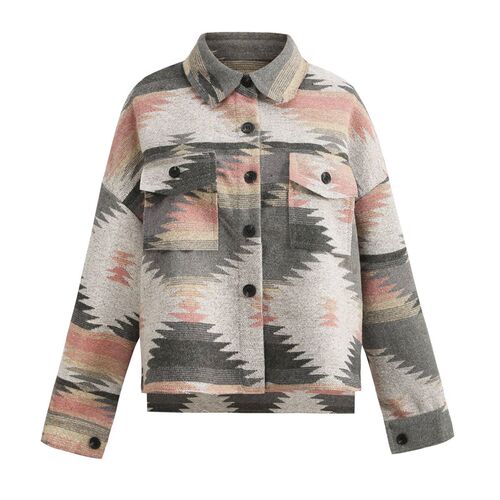 Womens 2025 Fashion Retro Printed Woolen Long Sleeve Loose