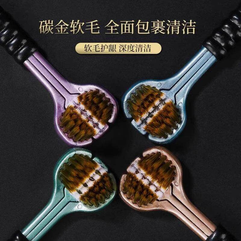 Wrap-around three-sided toothbrush for adults, with soft bri