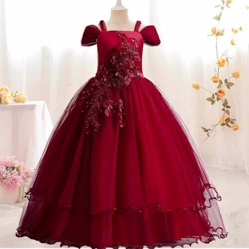 New Princess Girls Dress 2023 Summer Lace Bridesmaid Party D