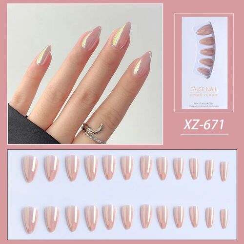 24pcs Stiletto Aurora Fake Nails Set Press On Short Almond N