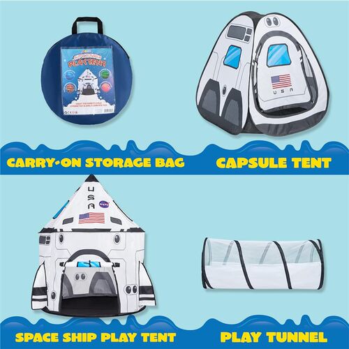 White Rocket Ship Pop up Play Spaceship Tent kids Set Tunnel