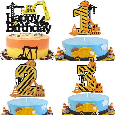 Construction Excavator 1 2 3 4th Happy Birthday Cake Topper