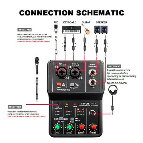 TEYUN Q12 2 Channels Professional portable Audio Interface s