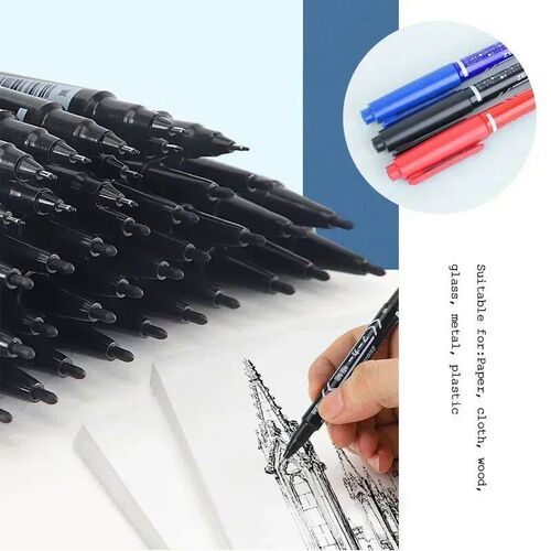 5/10 Pcs Twin Tip Permanent Marker Black/Blue/Red Oil Marker