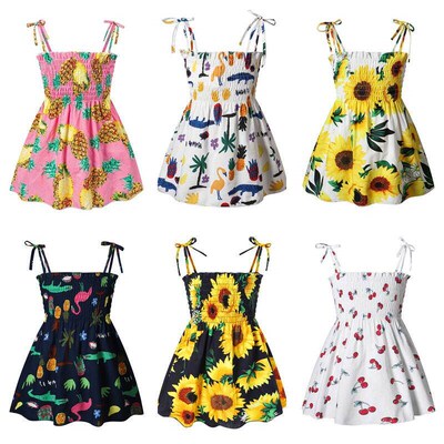 New1-7 Years Kids Dresses Girls Summer Sleeveless Strap Prin