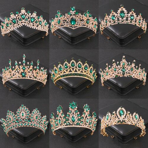 Baroque Green Crystal Tiaras And Crowns Rhinestone Prom Brid