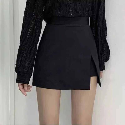 Black Mini Skirts Women Irregular Side Slits High Waist A Li