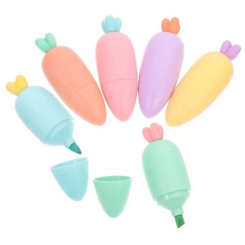 6 Pcs School Supplies Carrot Highlighter Pupils Mini