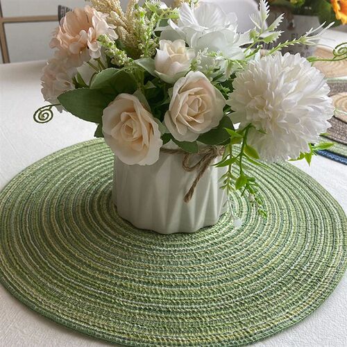 4pcs Round Table Mat Woven Ramie Placemats Anti Slip Dining