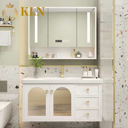 Milk White Paint Solid Wood Bathroom Cabinet Combination Cer