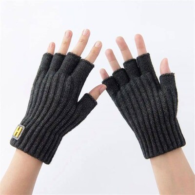 Men Winter Fingerless Gloves Half Finger Writting Office Kni
