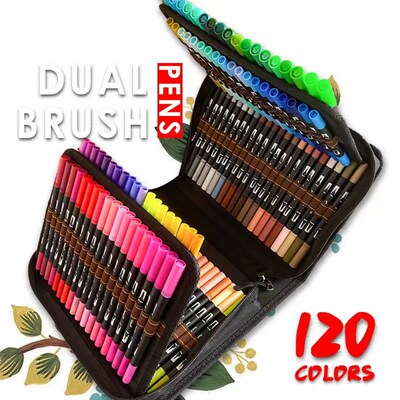Watercolor Art Markers Brush Pen Dual Tip Fineliner Drawing